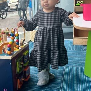 Zara Kids Black and Gray Plaid Checkered Wool Dress